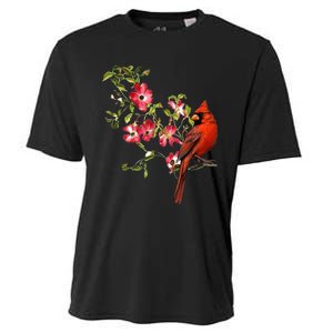 Red Cardinal Bird And Pink Flowering Dogwood Blossoms Cooling Performance Crew T-Shirt