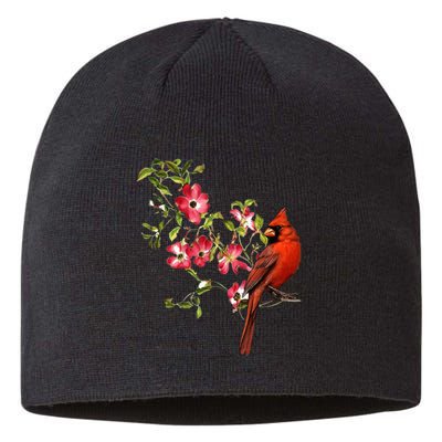 Red Cardinal Bird And Pink Flowering Dogwood Blossoms Sustainable Beanie