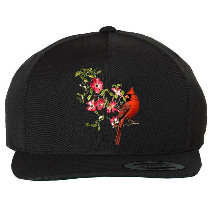 Red Cardinal Bird And Pink Flowering Dogwood Blossoms Wool Snapback Cap