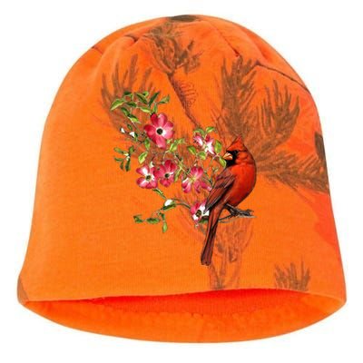 Red Cardinal Bird And Pink Flowering Dogwood Blossoms Kati - Camo Knit Beanie