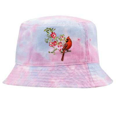 Red Cardinal Bird And Pink Flowering Dogwood Blossoms Tie-Dyed Bucket Hat