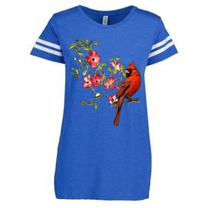 Red Cardinal Bird And Pink Flowering Dogwood Blossoms Enza Ladies Jersey Football T-Shirt