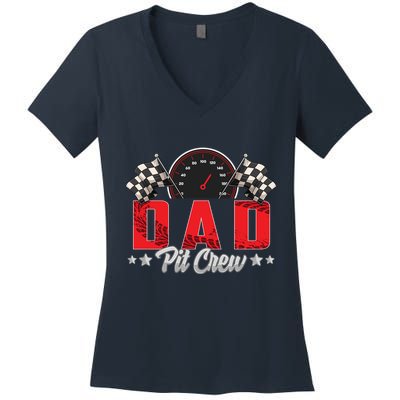 Race Car Birthday Party Racing Family Dad Pit Crew Women's V-Neck T-Shirt