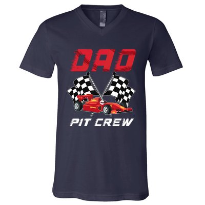 Race Car Birthday Party Racing Family Dad Pit Crew V-Neck T-Shirt