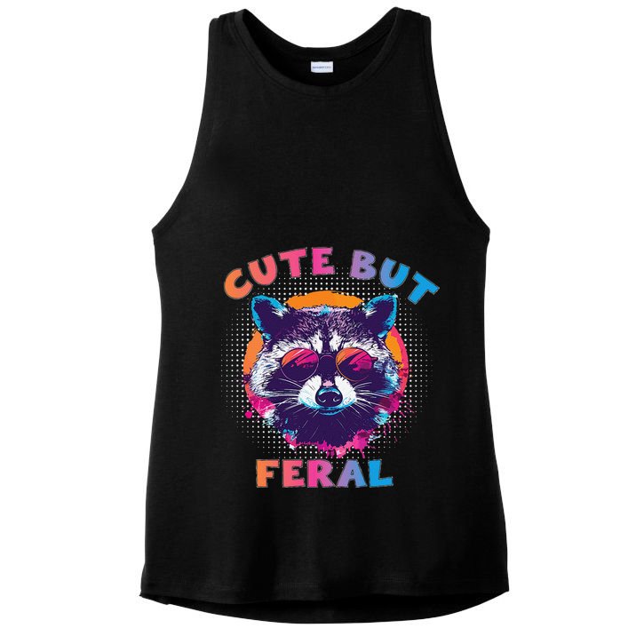 Raccoon Cute But Feral Colorful Funny Raccoon Feral Ladies PosiCharge Tri-Blend Wicking Tank