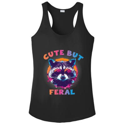 Raccoon Cute But Feral Colorful Funny Raccoon Feral Ladies PosiCharge Competitor Racerback Tank