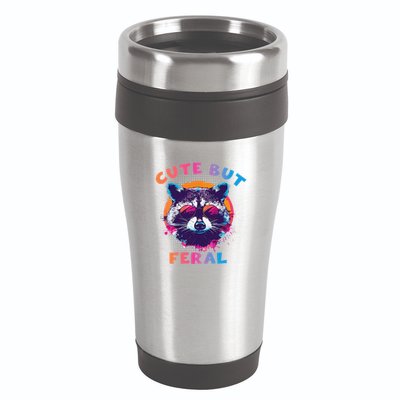 Raccoon Cute But Feral Colorful Funny Raccoon Feral 16oz Travel Tumbler