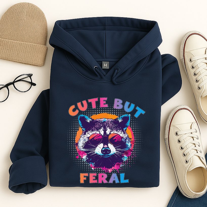 Raccoon Cute But Feral Colorful Funny Raccoon Feral Hoodie