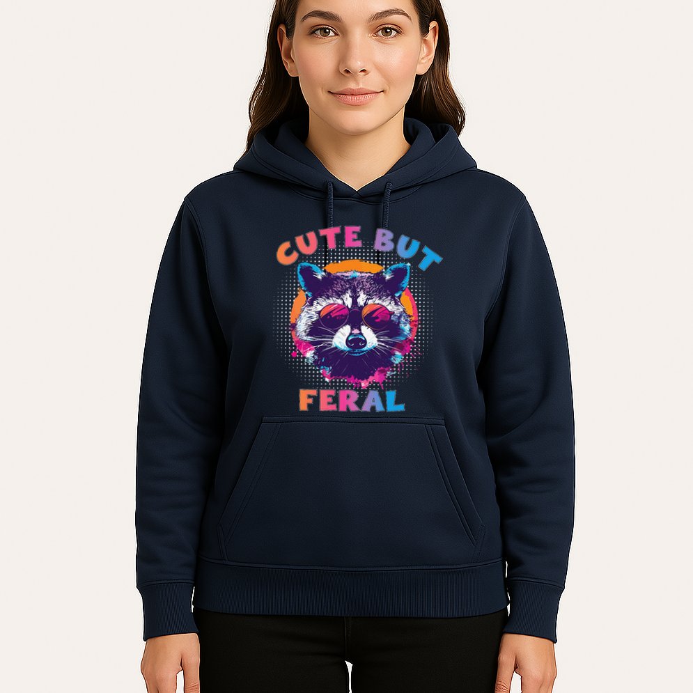 Raccoon Cute But Feral Colorful Funny Raccoon Feral Hoodie