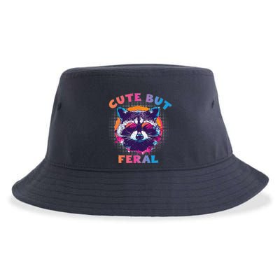 Raccoon Cute But Feral Colorful Funny Raccoon Feral Sustainable Bucket Hat