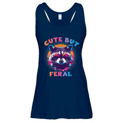 Raccoon Cute But Feral Colorful Funny Raccoon Feral Ladies Essential Flowy Tank