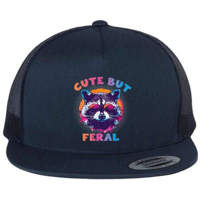 Raccoon Cute But Feral Colorful Funny Raccoon Feral Flatbill Hat