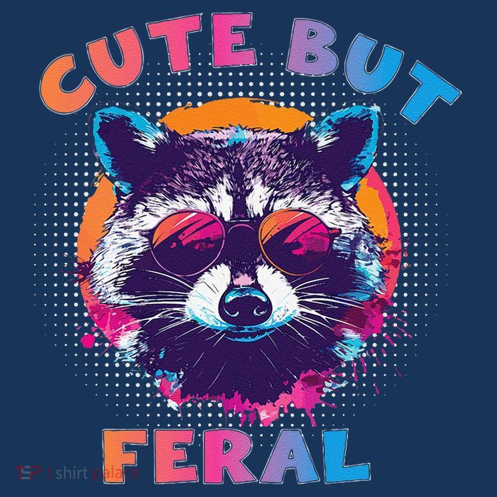 Raccoon Cute But Feral Colorful Funny Raccoon Feral Flatbill Hat