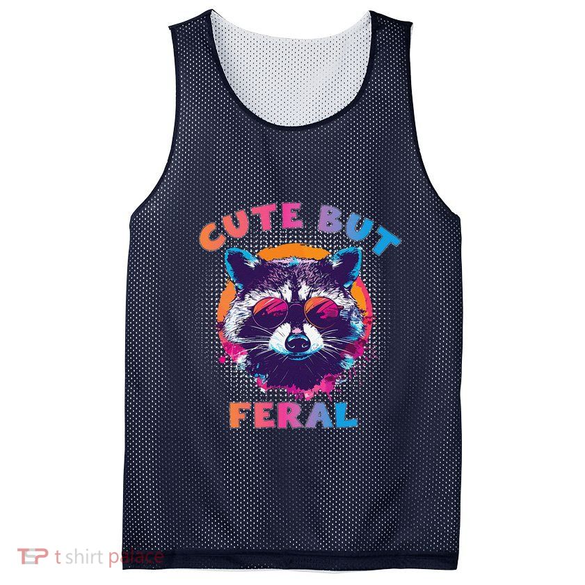 Raccoon Cute But Feral Colorful Funny Raccoon Feral Mesh Reversible Basketball Jersey Tank