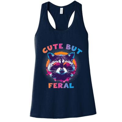 Raccoon Cute But Feral Colorful Funny Raccoon Feral Womens Tank Top