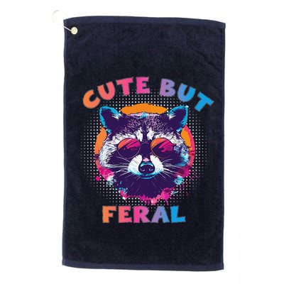 Raccoon Cute But Feral Colorful Funny Raccoon Feral Golf Towel