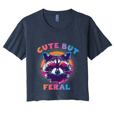Raccoon Cute But Feral Colorful Funny Raccoon Feral Crop Top