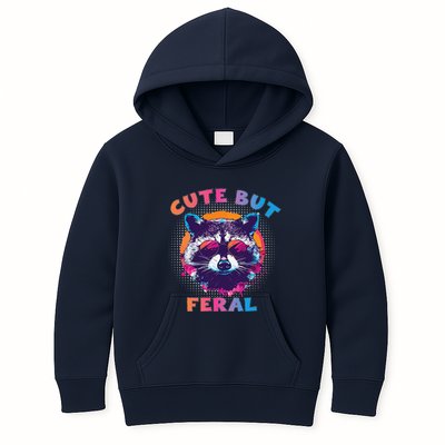 Raccoon Cute But Feral Colorful Funny Raccoon Feral Kids Hoodie