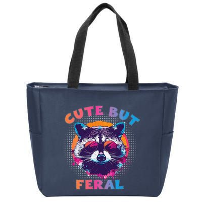 Raccoon Cute But Feral Colorful Funny Raccoon Feral Zip Tote Bag