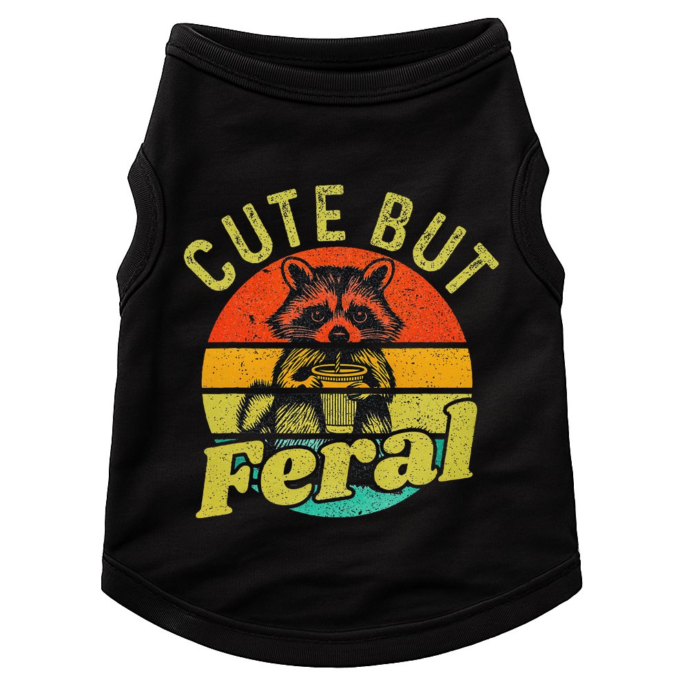 Raccoon Cute But Feral Vintage Raccoon Funny Loves Coffee Doggie Tank