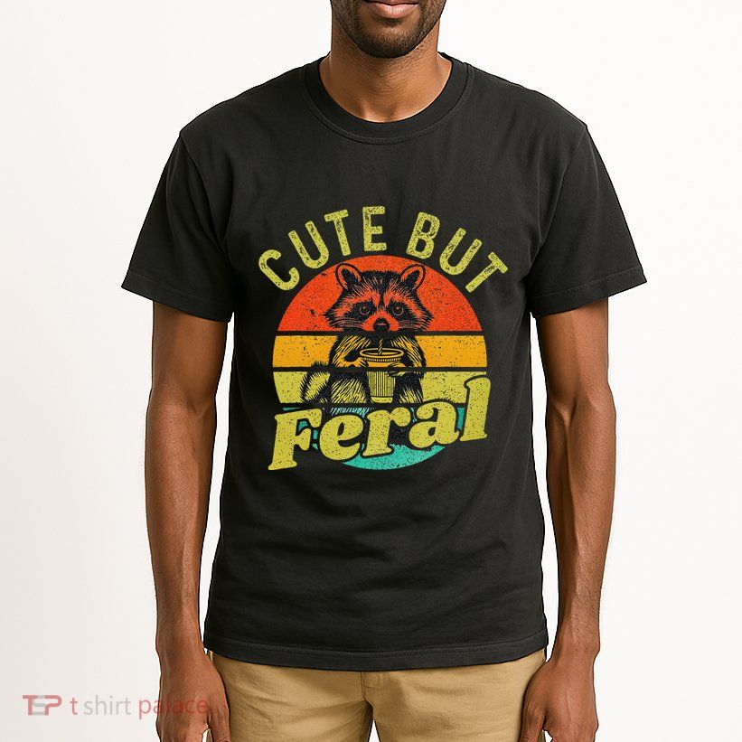 Raccoon Cute But Feral Vintage Raccoon Funny Loves Coffee Tall T-Shirt