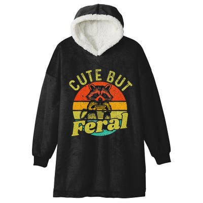 Raccoon Cute But Feral Vintage Raccoon Funny Loves Coffee Hooded Wearable Blanket