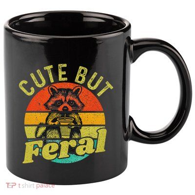 Raccoon Cute But Feral Vintage Raccoon Funny Loves Coffee 11oz C Handle Ceramic Mug