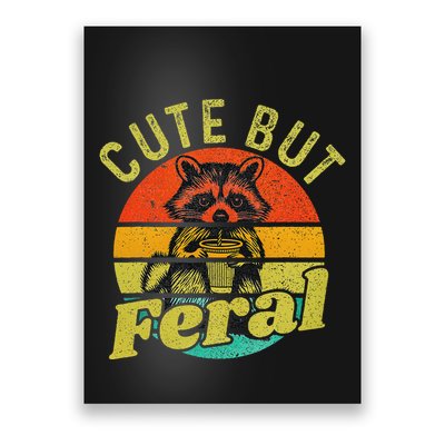 Raccoon Cute But Feral Vintage Raccoon Funny Loves Coffee Poster