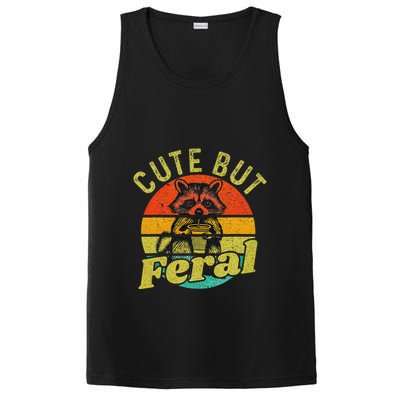 Raccoon Cute But Feral Vintage Raccoon Funny Loves Coffee PosiCharge Competitor Tank