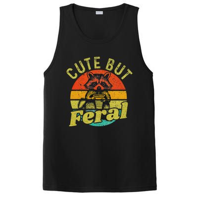 Raccoon Cute But Feral Vintage Raccoon Funny Loves Coffee PosiCharge Competitor Tank