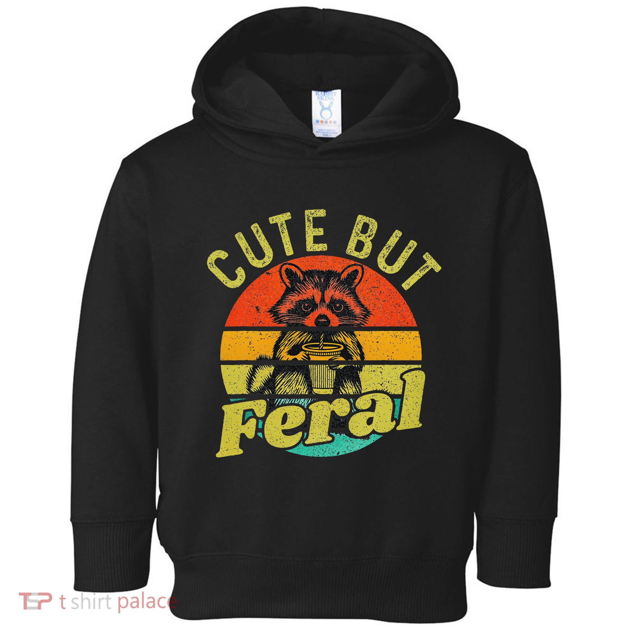 Raccoon Cute But Feral Vintage Raccoon Funny Loves Coffee Toddler Hoodie