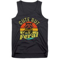 Raccoon Cute But Feral Vintage Raccoon Funny Loves Coffee Tank Top