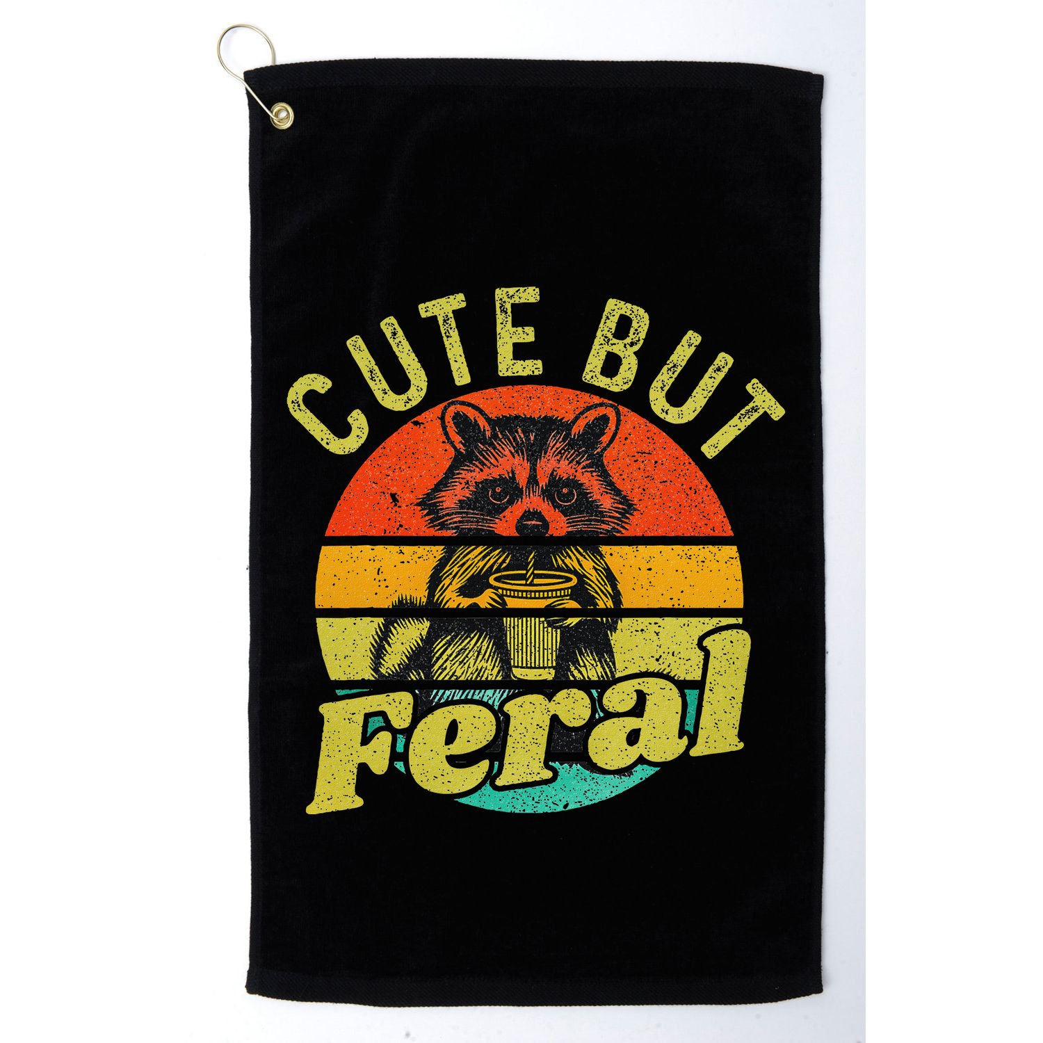 Raccoon Cute But Feral Vintage Raccoon Funny Loves Coffee Golf Towel