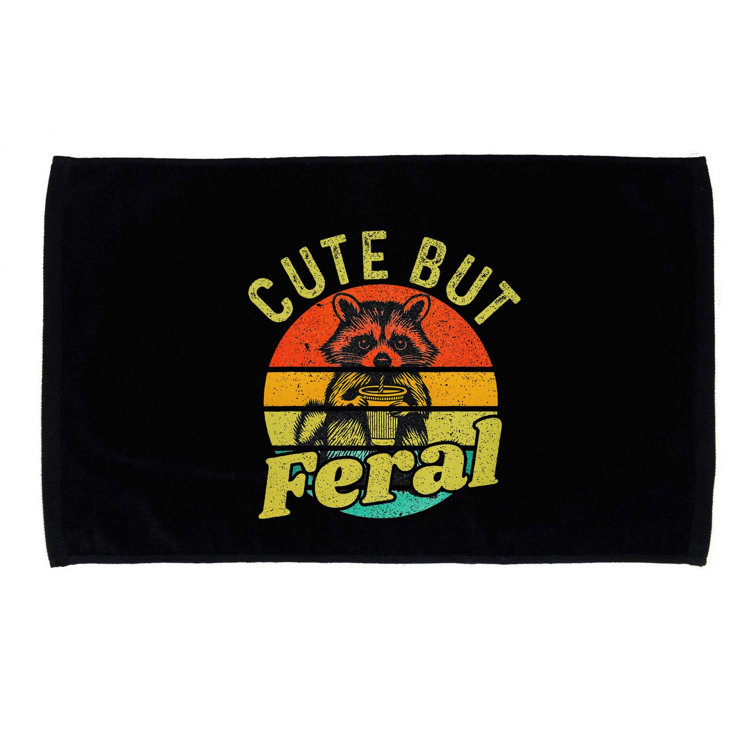 Raccoon Cute But Feral Vintage Raccoon Funny Loves Coffee Microfiber Hand Towel