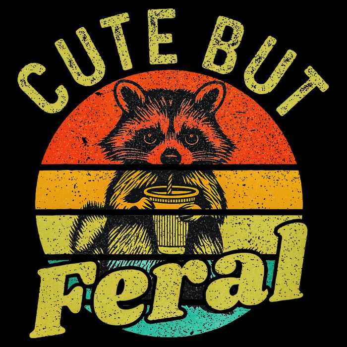 Raccoon Cute But Feral Vintage Raccoon Funny Loves Coffee Womens T-Shirt