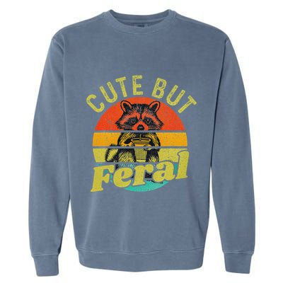 Raccoon Cute But Feral Vintage Raccoon Funny Loves Coffee Garment-Dyed Sweatshirt