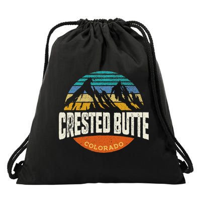 Retro Crested Butte Outdoors Mountain Colorado Drawstring Bag