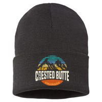 Retro Crested Butte Outdoors Mountain Colorado Sustainable Knit Beanie