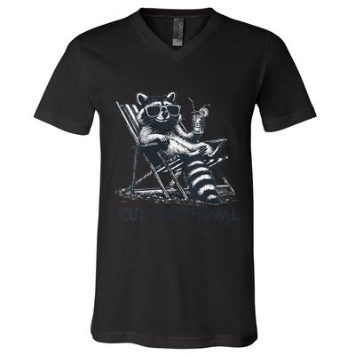 Raccoon Cute But Feral Funny Summer Design V-Neck T-Shirt
