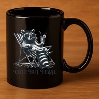 Raccoon Cute But Feral Funny Summer Design 11oz C Handle Ceramic Mug