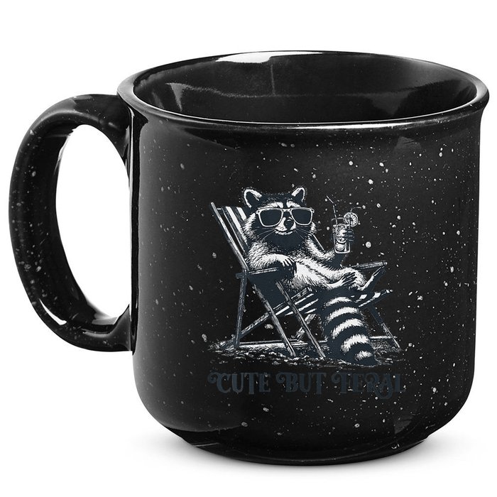 Raccoon Cute But Feral Funny Summer Design 15oz Campfire Ceramic Mug