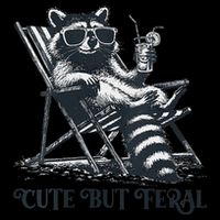 Raccoon Cute But Feral Funny Summer Design Drawstring Bag
