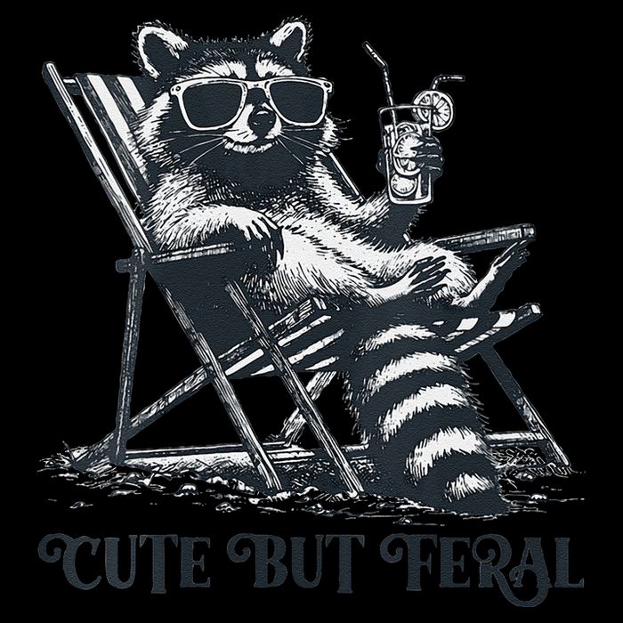 Raccoon Cute But Feral Funny Summer Design Drawstring Bag