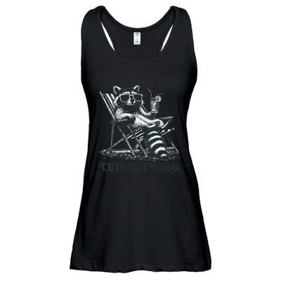 Raccoon Cute But Feral Funny Summer Design Ladies Essential Flowy Tank