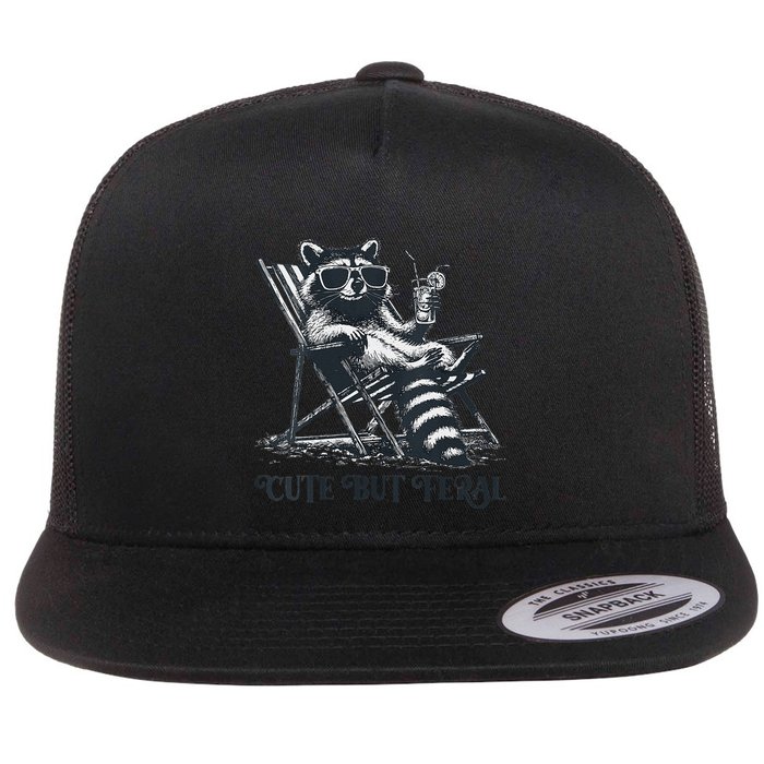 Raccoon Cute But Feral Funny Summer Design Flatbill Hat