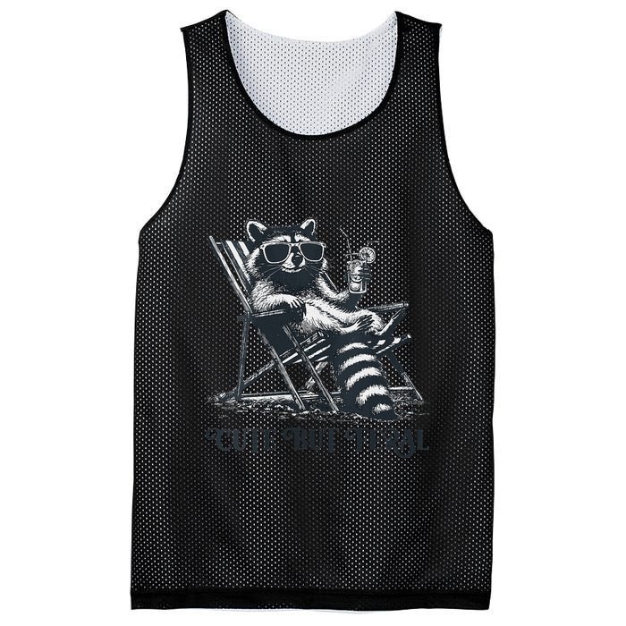 Raccoon Cute But Feral Funny Summer Design Mesh Reversible Basketball Jersey Tank
