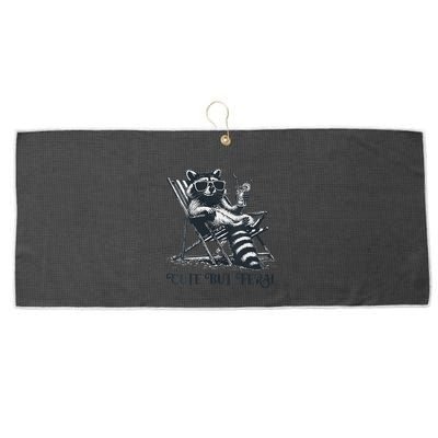 Raccoon Cute But Feral Funny Summer Design Large Microfiber Waffle Golf Towel