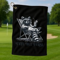 Raccoon Cute But Feral Funny Summer Design Golf Towel