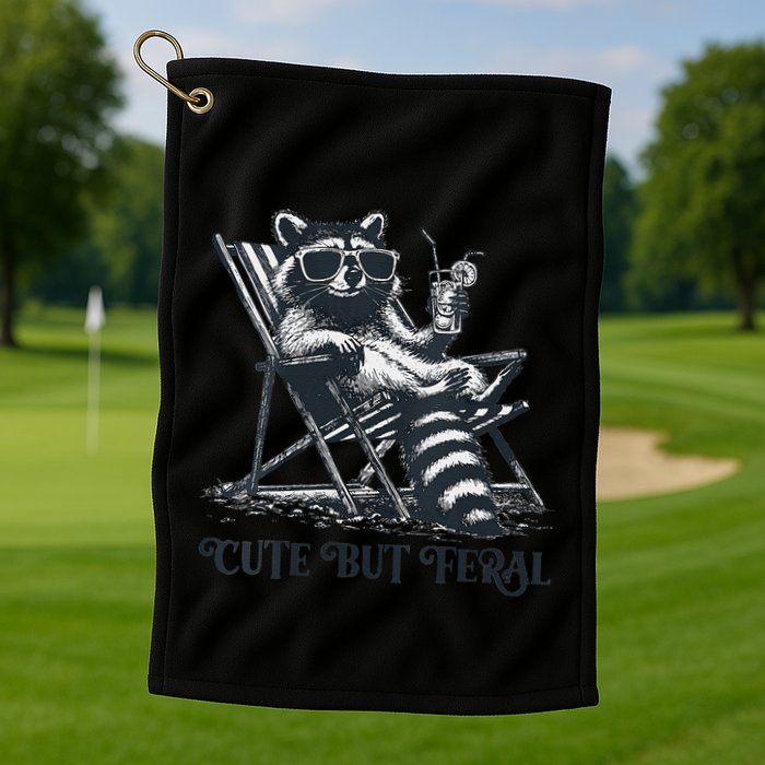 Raccoon Cute But Feral Funny Summer Design Golf Towel