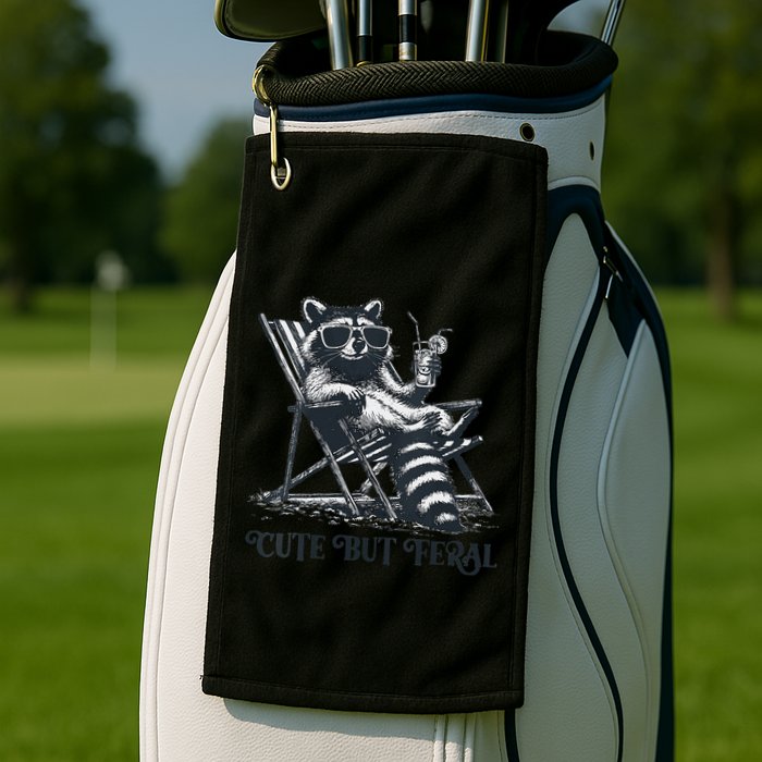 Raccoon Cute But Feral Funny Summer Design Golf Towel